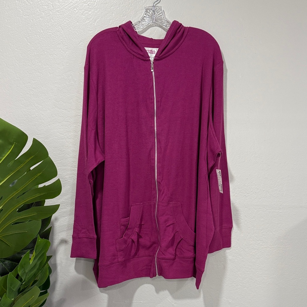 NWT Avenue Women's Thermal Magenta Zip-Up hoodie Jacket with pockets plus size